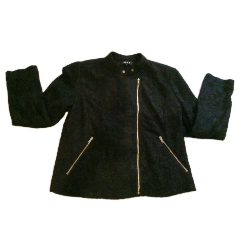 Dkny Lace Jacket Women's Small Black Zipper Front Zipper Pocket  Casual